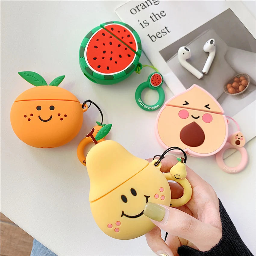 Silicone Fruit AirPods 1/2 Case – Cute Pear & Peach Cover