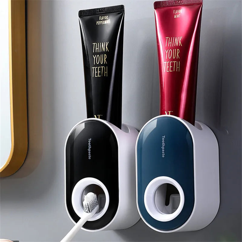 Wall Mount Automatic Toothpaste Dispenser & Toothbrush Holder