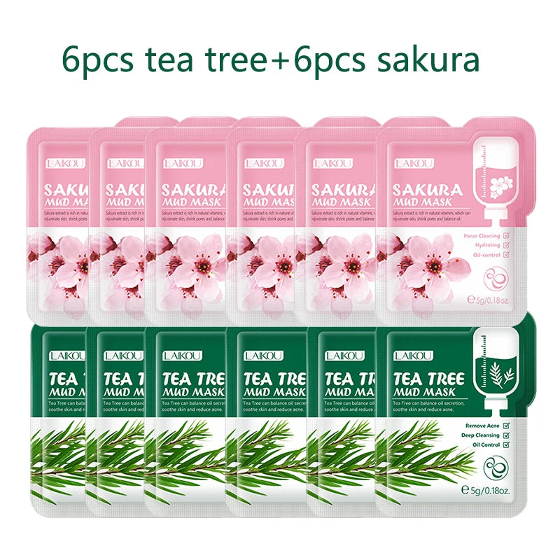 LAIKOU Tea Tree Clay Mud Mask – Deep Cleansing 12 Sachets