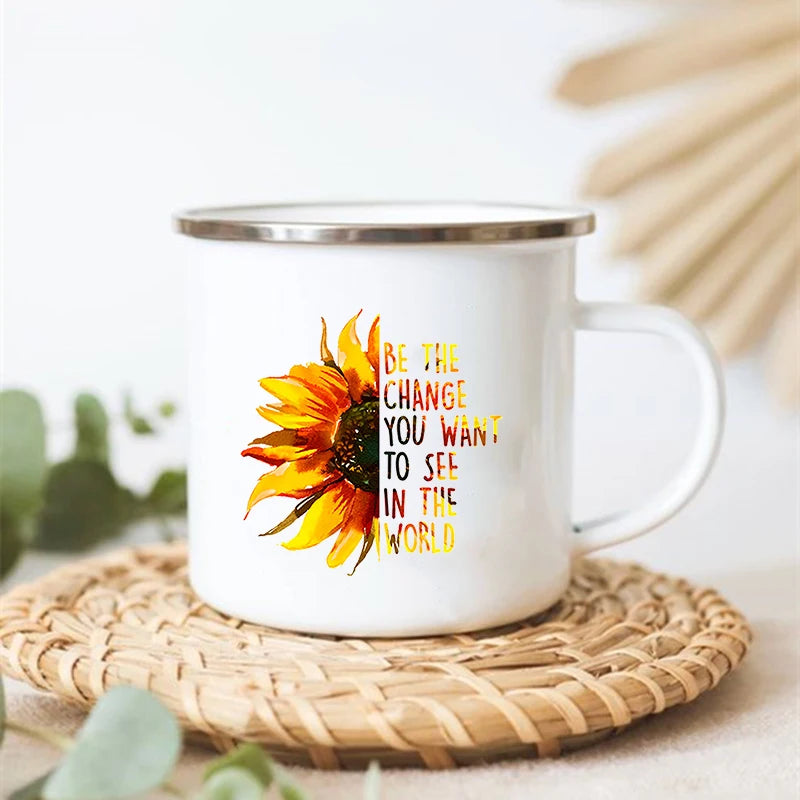 Sunflower Elephant Enamel Mug – Vintage Coffee Tea Cup Gift