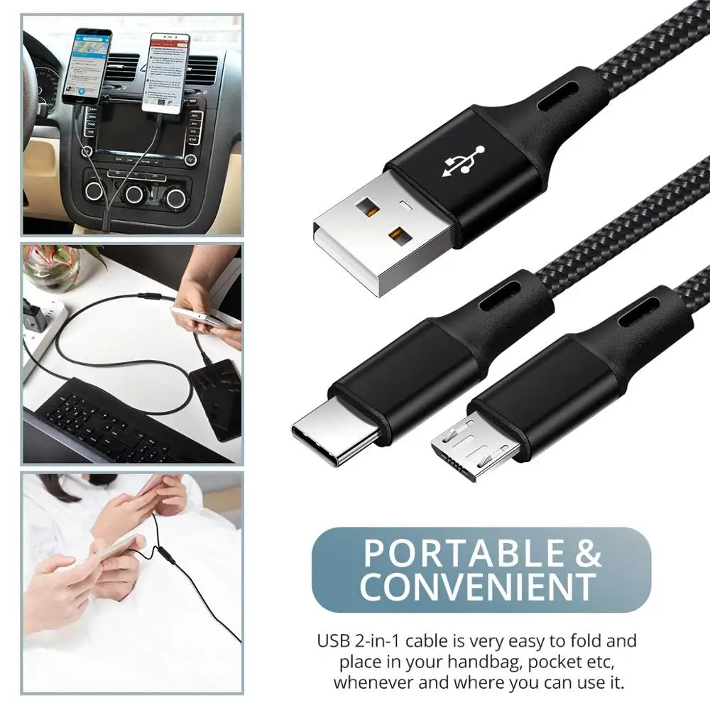 FONKEN 2-in-1 USB Cable Micro USB & Type-C Fast Charge