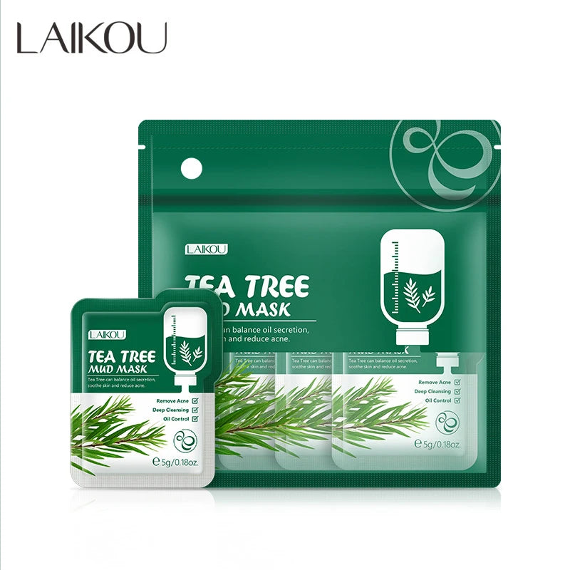 LAIKOU Tea Tree Clay Mud Mask – Deep Cleansing 12 Sachets