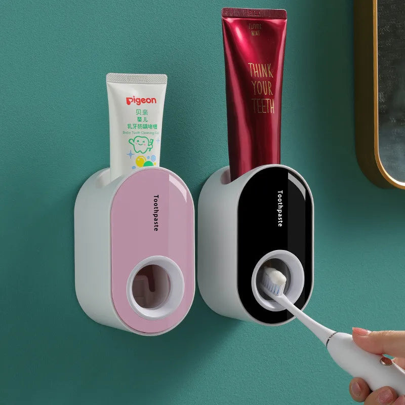Wall Mount Automatic Toothpaste Dispenser & Toothbrush Holder
