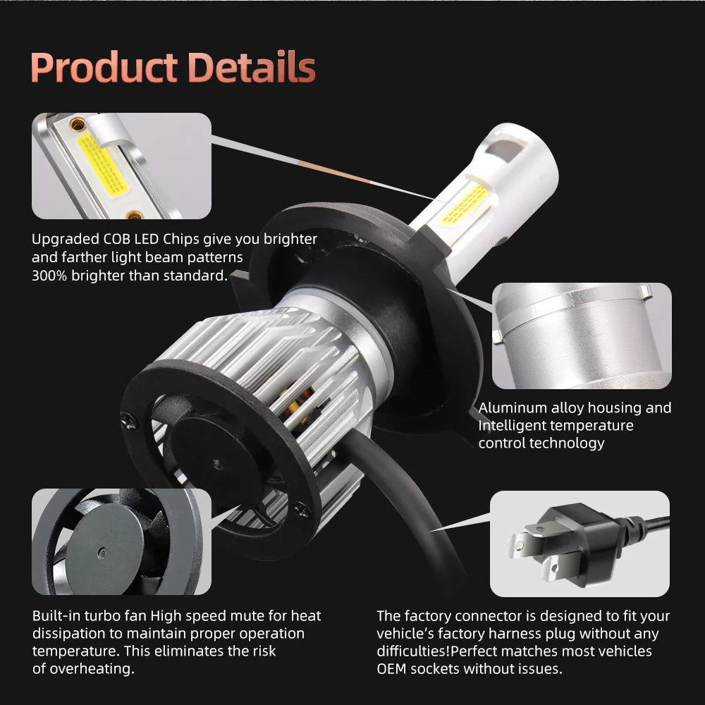 Pampsee H4 H7 H11 LED Headlight Bulbs 18000LM COB 80W