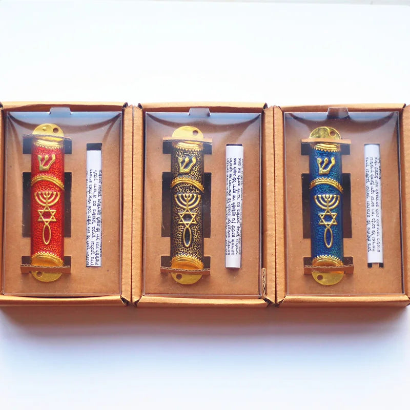 Mezuzah Case with Torah Parchment Scroll | Metal Jewish Decor