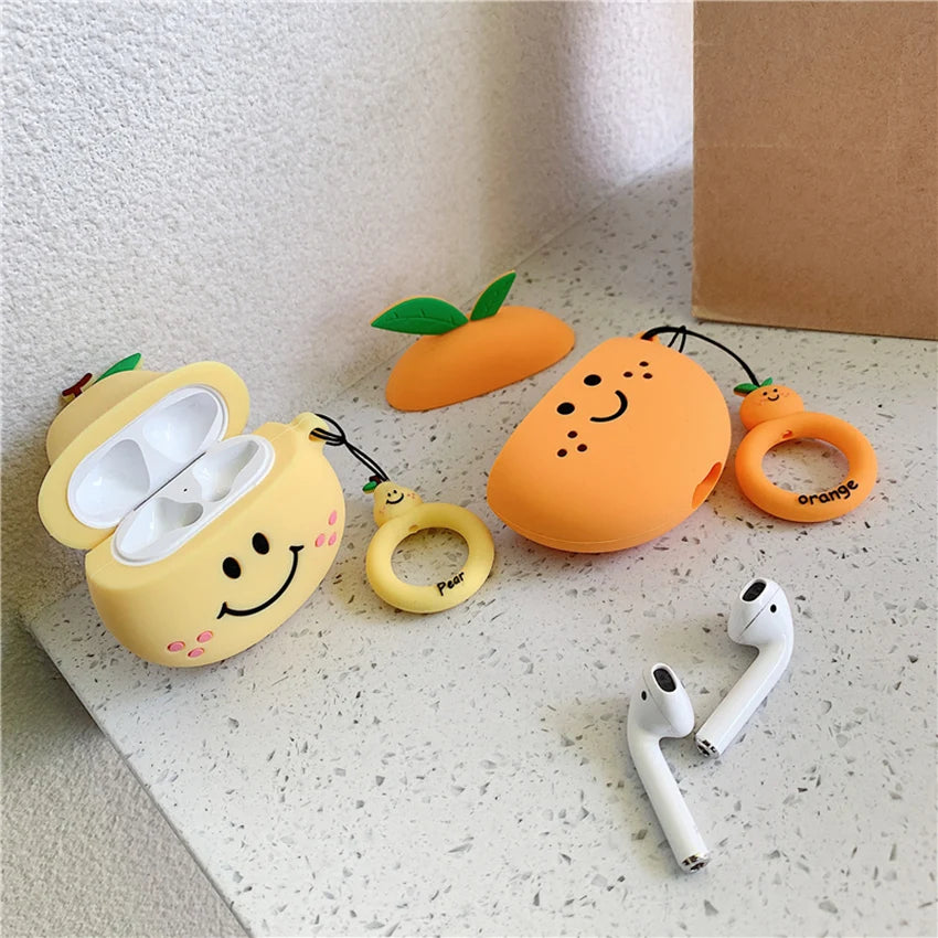 Silicone Fruit AirPods 1/2 Case – Cute Pear & Peach Cover