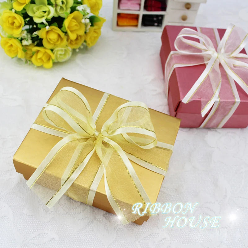 25mm Cream White Gold Edge Organza Ribbon – 10 Yards
