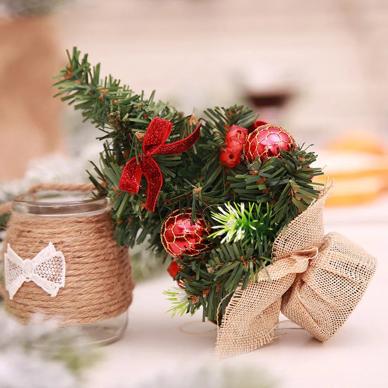 Mini Christmas Tree Gold Bow Holiday Decoration | 12×20cm