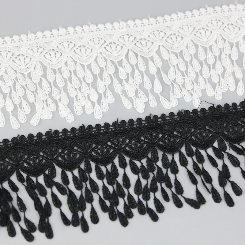 70mm Lace Fabric Ribbon Trim White Black – 1 Yard DIY Sewing