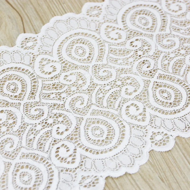 3M White Elastic Lace Trim 18cm – French Hollow Stretch Fabric