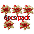 5-Pack Glitter Artificial Christmas Flowers | Xmas Tree Ornaments