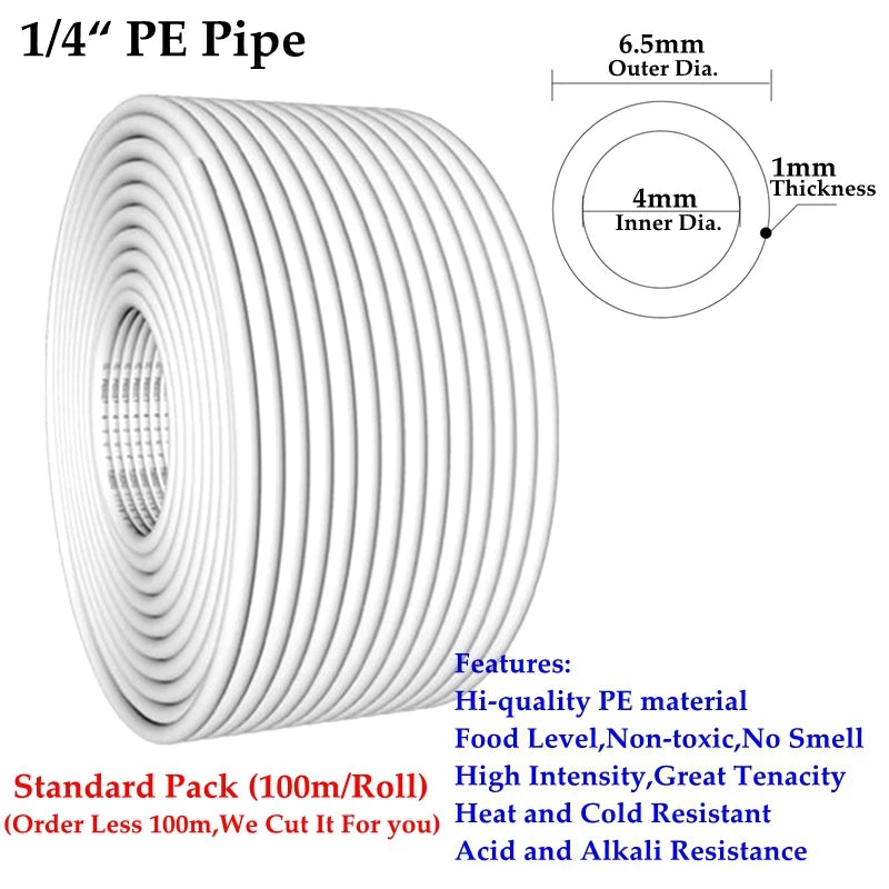 Food Grade PE Flexible Hose 1/4" 3/8" | RO Water Purifier Tube