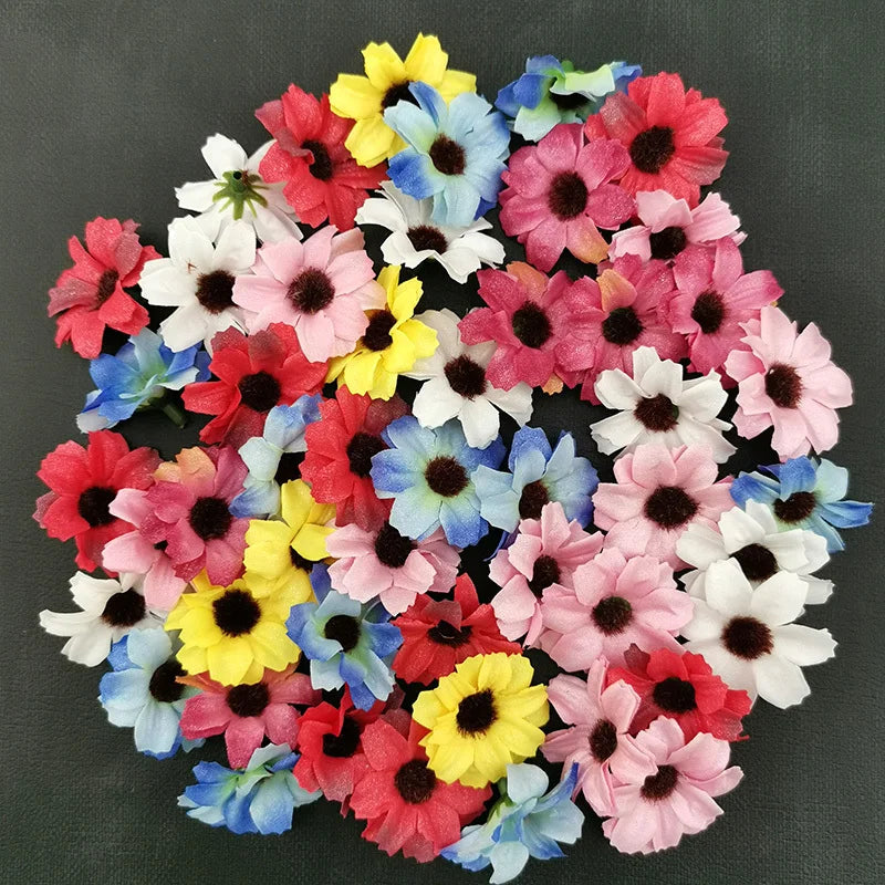 50-Pack 4CM Daisy Artificial Flower Heads for DIY Wedding Decor