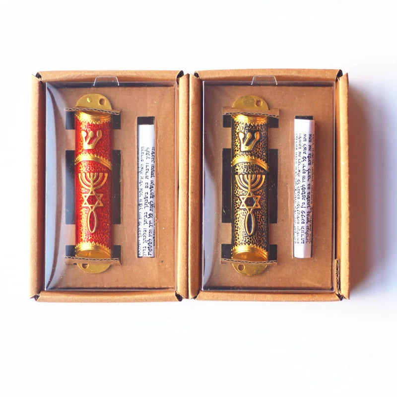 Mezuzah Case with Torah Parchment Scroll | Metal Jewish Decor