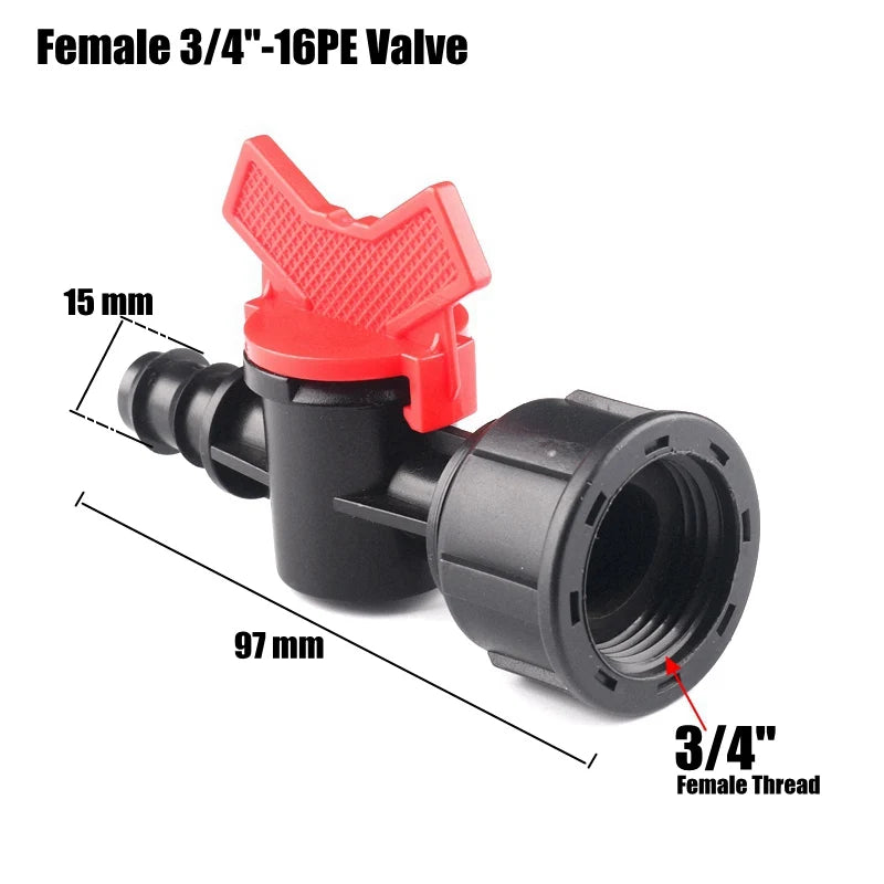 Female Ball Valve PE Pipe Connector 1/2" 3/4" – 16mm 20mm