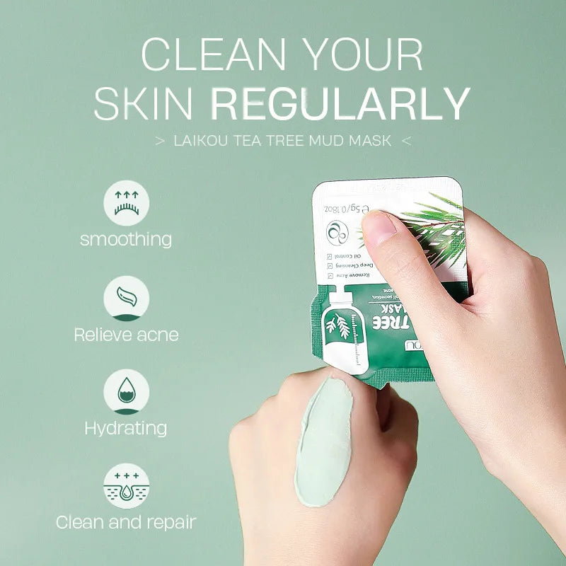 LAIKOU Tea Tree Clay Mud Mask – Deep Cleansing 12 Sachets