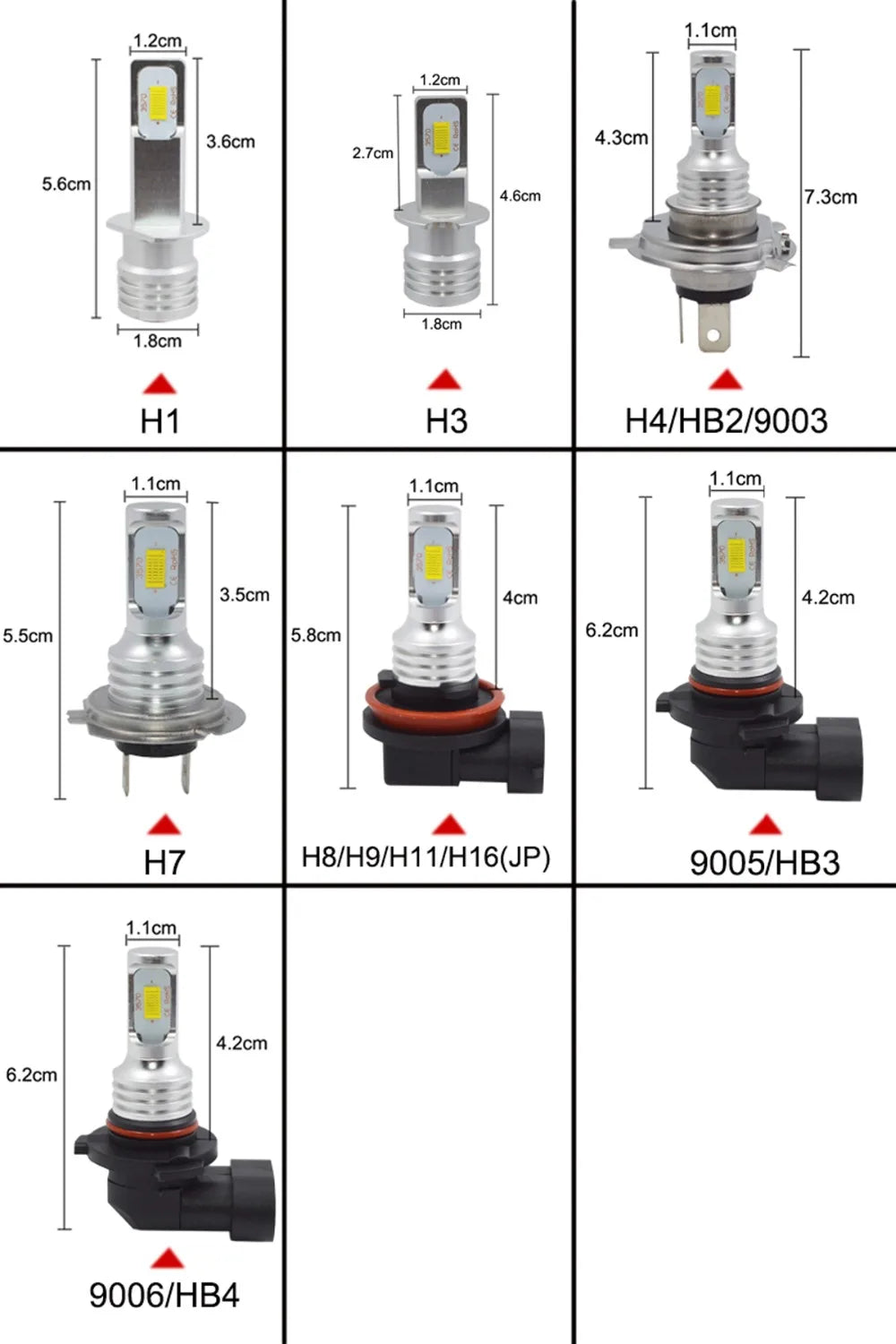 2-Pack H4 H7 H11 LED Headlight & Fog Light Bulbs 6000K 16000LM