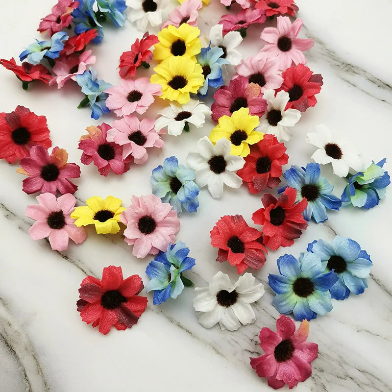 50-Pack 4CM Daisy Artificial Flower Heads for DIY Wedding Decor