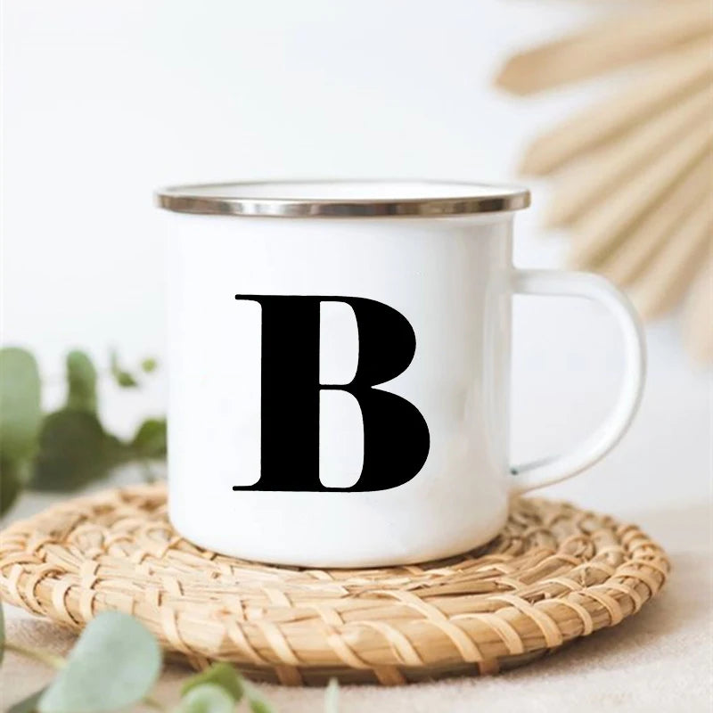 Letter Print Enamel Mug – Coffee Tea Cup Gift for Kids