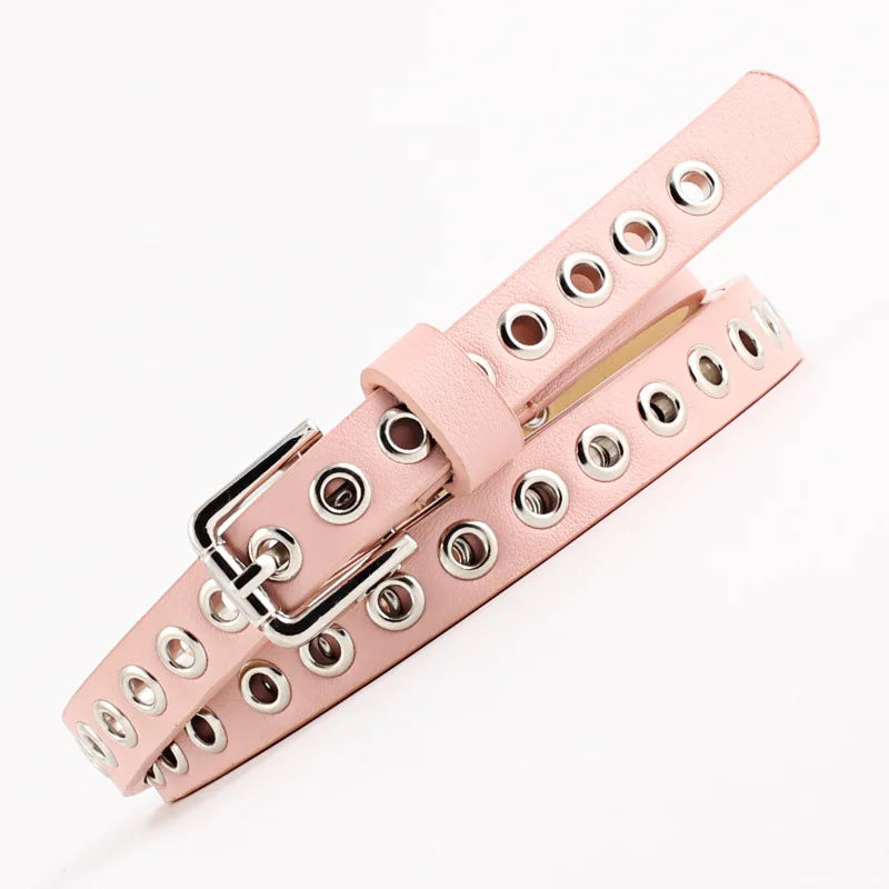 Women's Punk Faux Leather Grommet Belt | Metal Buckle