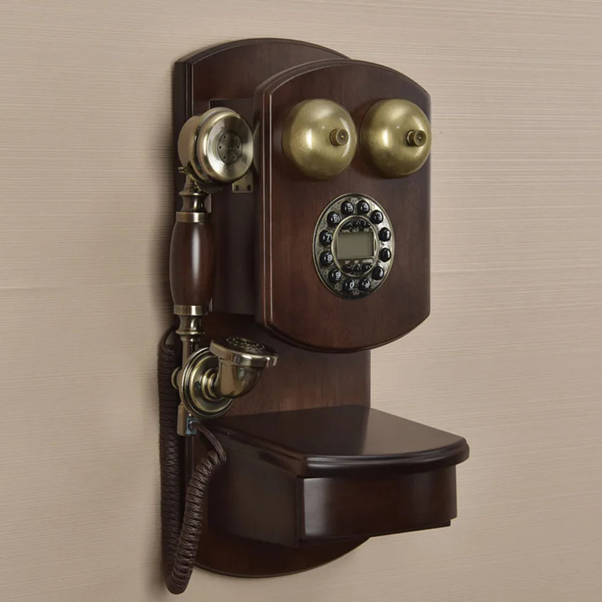 Wall Mounted Vintage Telephone – Rotary & Button Dial, Solid Wood