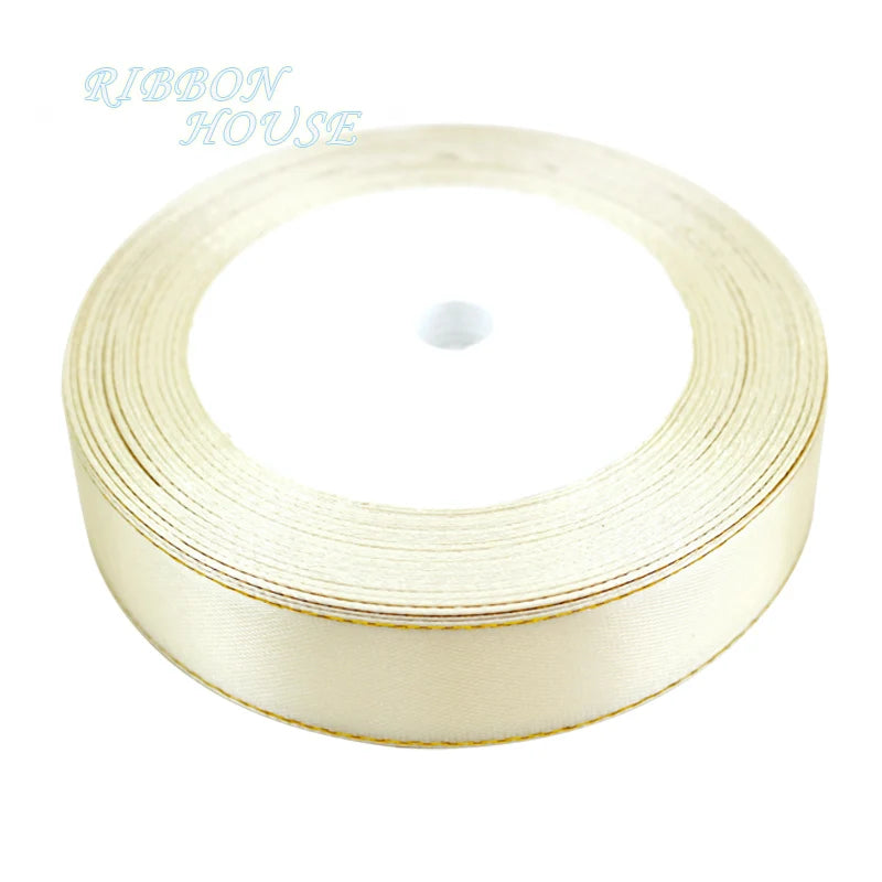 White Satin Ribbon Gold Edge – 25 Yards, 20mm | Gift & Crafts