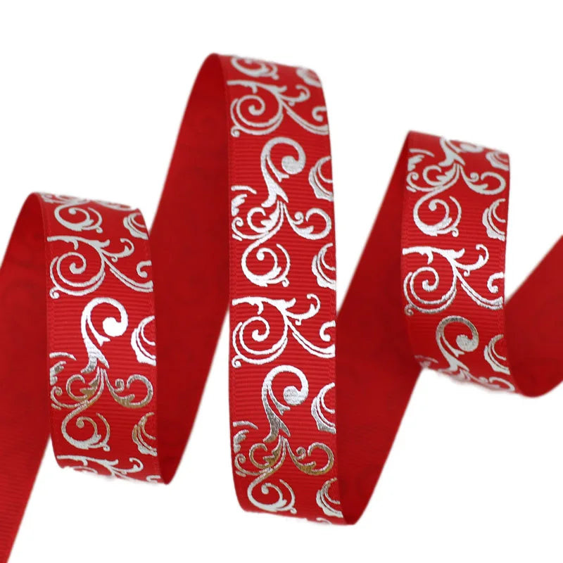 White Silver Hot Stamping Grosgrain Ribbon 25mm – 10 Yards