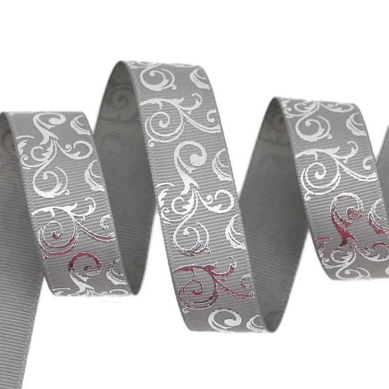 White Silver Hot Stamping Grosgrain Ribbon 25mm – 10 Yards