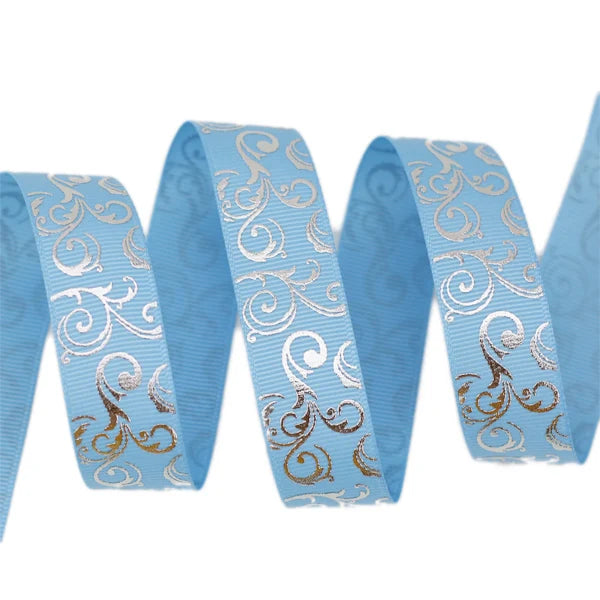 White Silver Hot Stamping Grosgrain Ribbon 25mm – 10 Yards