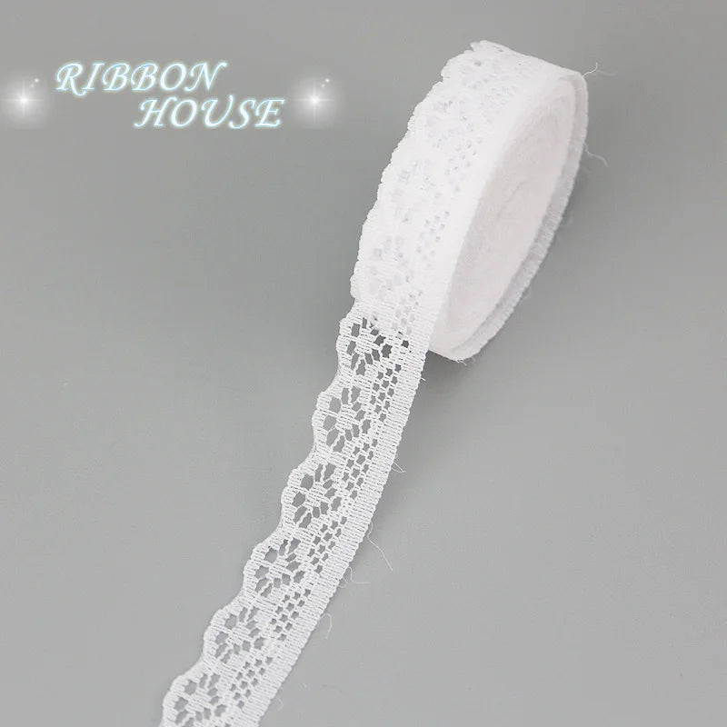 White Cotton Lace Ribbon Trim – 5 Yards | 15mm Jacquard
