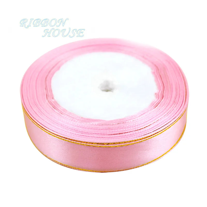 White Satin Ribbon Gold Edge – 25 Yards, 20mm | Gift & Crafts