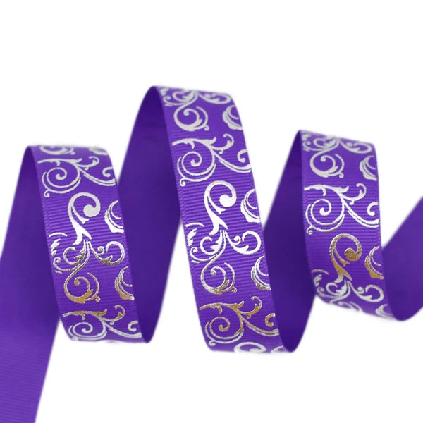 White Silver Hot Stamping Grosgrain Ribbon 25mm – 10 Yards