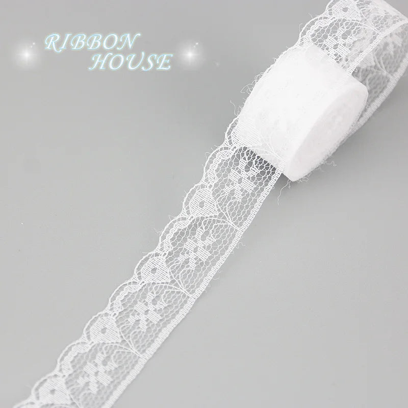 White Cotton Lace Ribbon Trim – 5 Yards | 15mm Jacquard