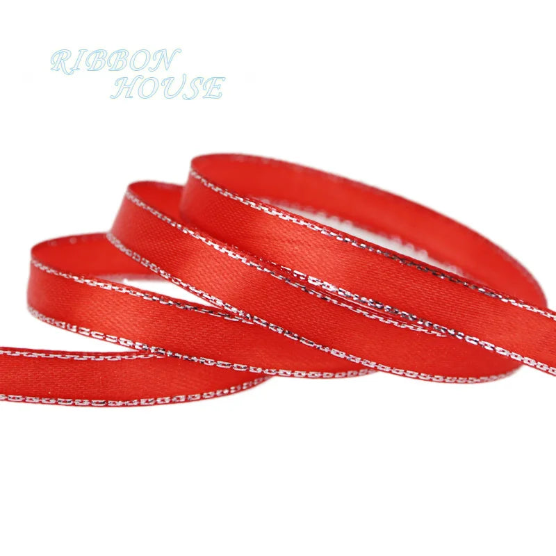 White Silver Edge Satin Ribbon 10mm – 25 Yards Craft & Gift