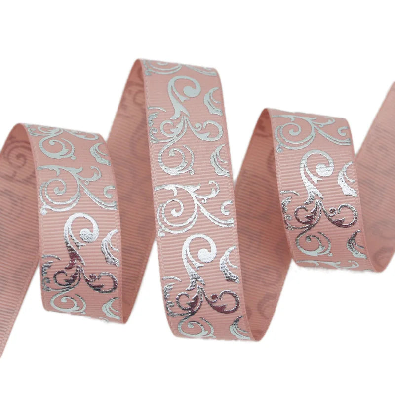 White Silver Hot Stamping Grosgrain Ribbon 25mm – 10 Yards