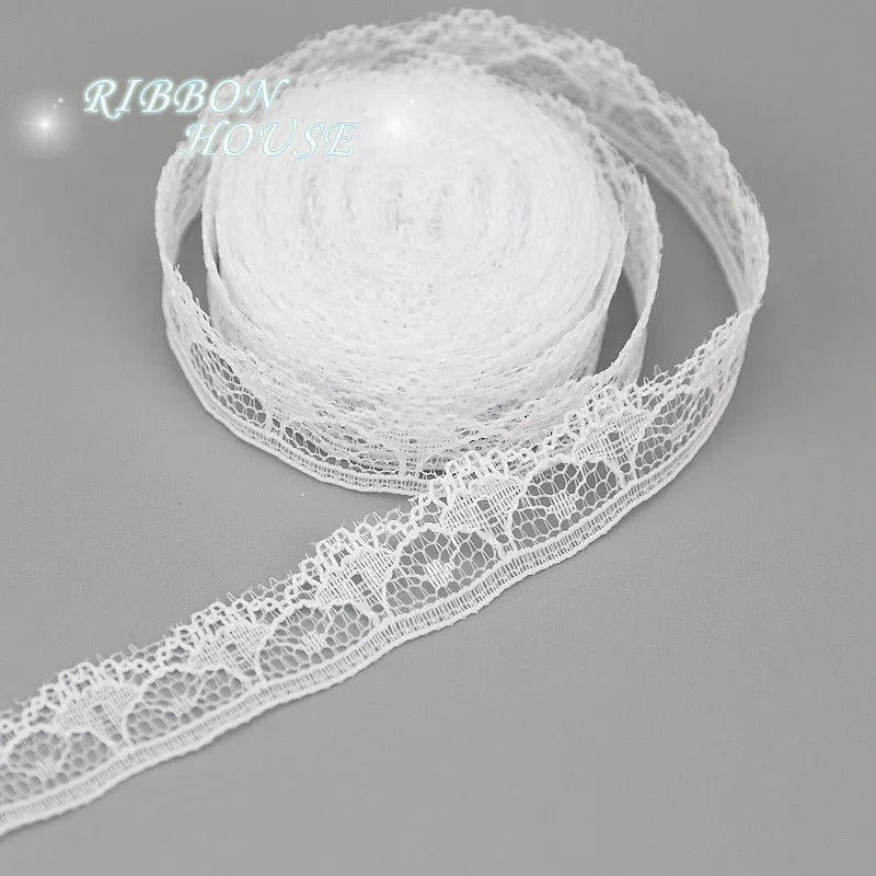 White Cotton Lace Ribbon Trim – 5 Yards | 15mm Jacquard