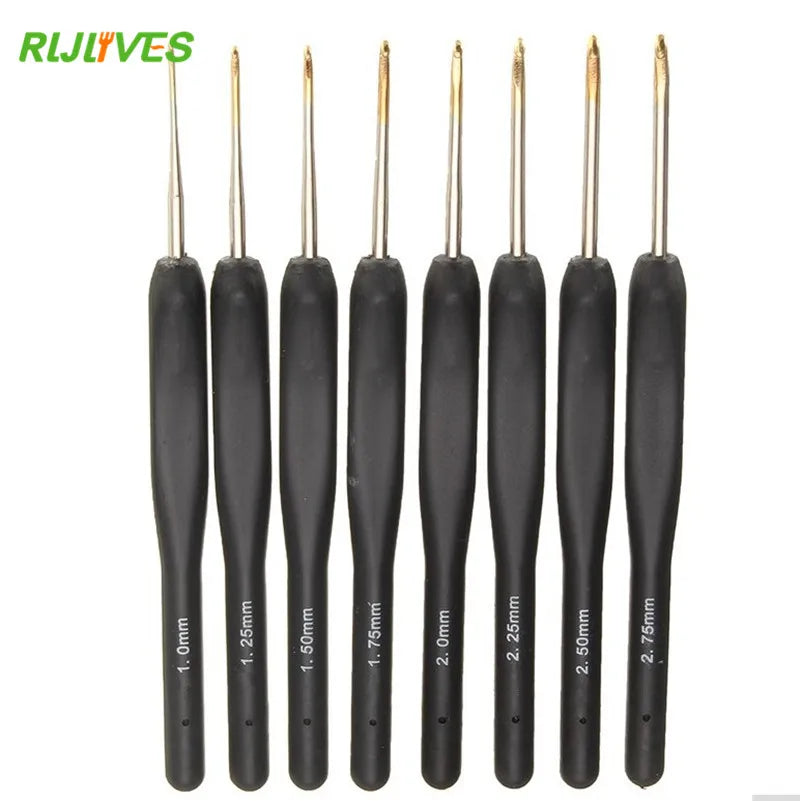 8-Piece Black Crochet Hook Set – Metal Knitting Needles 1–2.75mm