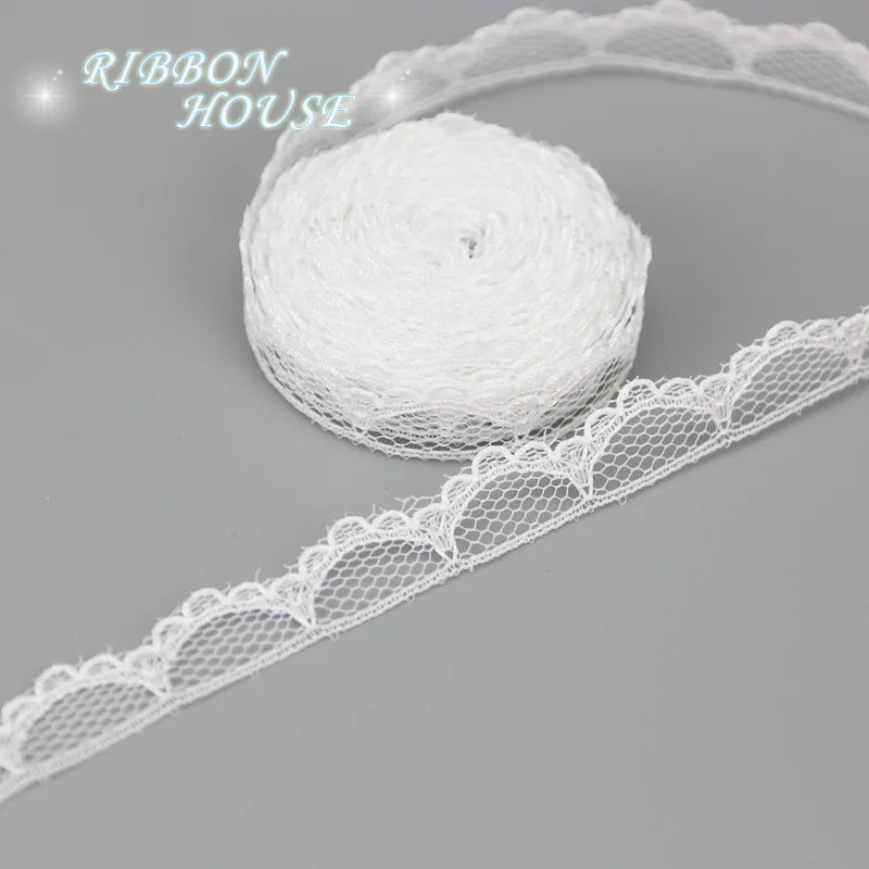 White Cotton Lace Ribbon Trim – 5 Yards | 15mm Jacquard