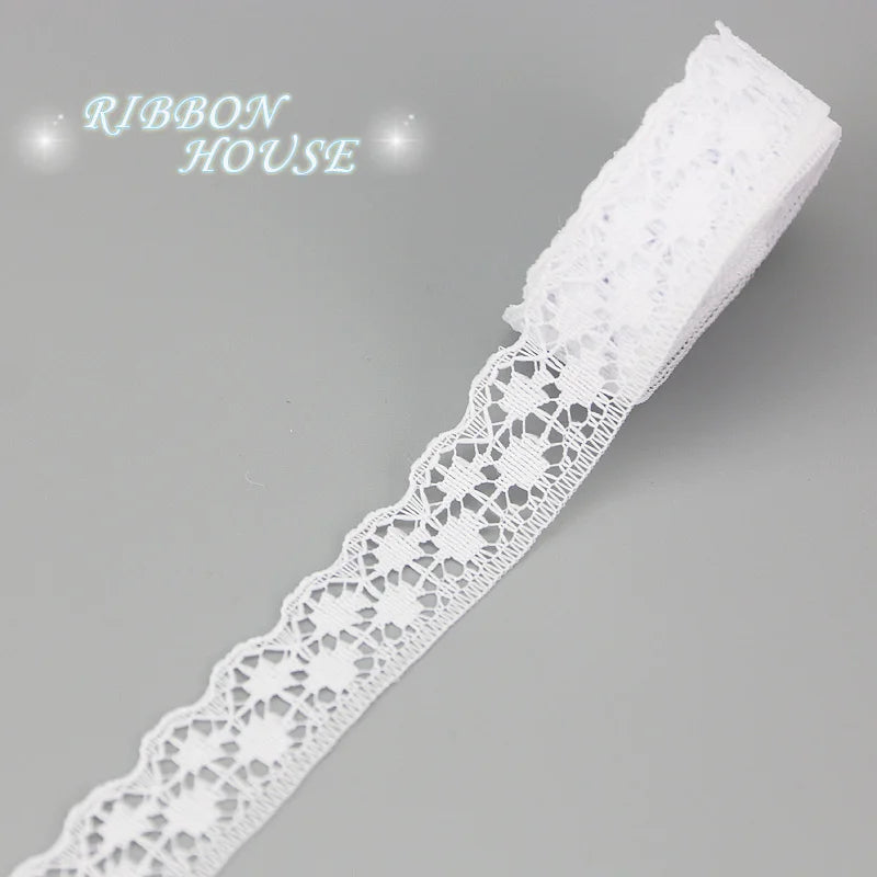 White Cotton Lace Ribbon Trim – 5 Yards | 15mm Jacquard