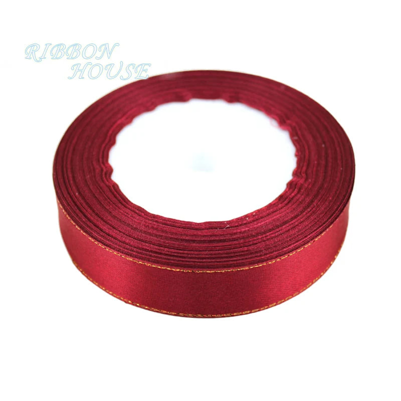 White Satin Ribbon Gold Edge – 25 Yards, 20mm | Gift & Crafts