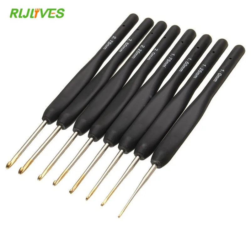 8-Piece Black Crochet Hook Set – Metal Knitting Needles 1–2.75mm