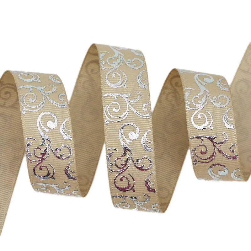 White Silver Hot Stamping Grosgrain Ribbon 25mm – 10 Yards