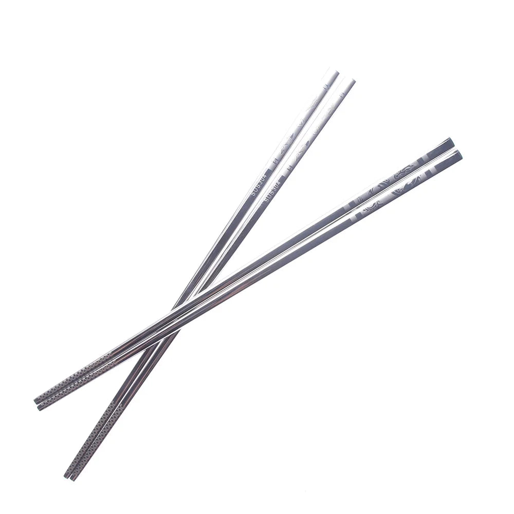 Stainless Steel Dragon & Fish Chopsticks | Non-Slip Sushi Set