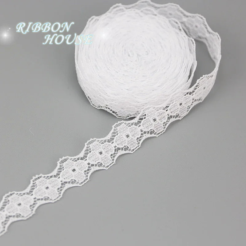 White Cotton Lace Ribbon Trim – 5 Yards | 15mm Jacquard