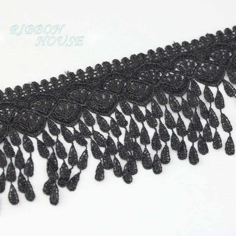 70mm Lace Fabric Ribbon Trim White Black – 1 Yard DIY Sewing