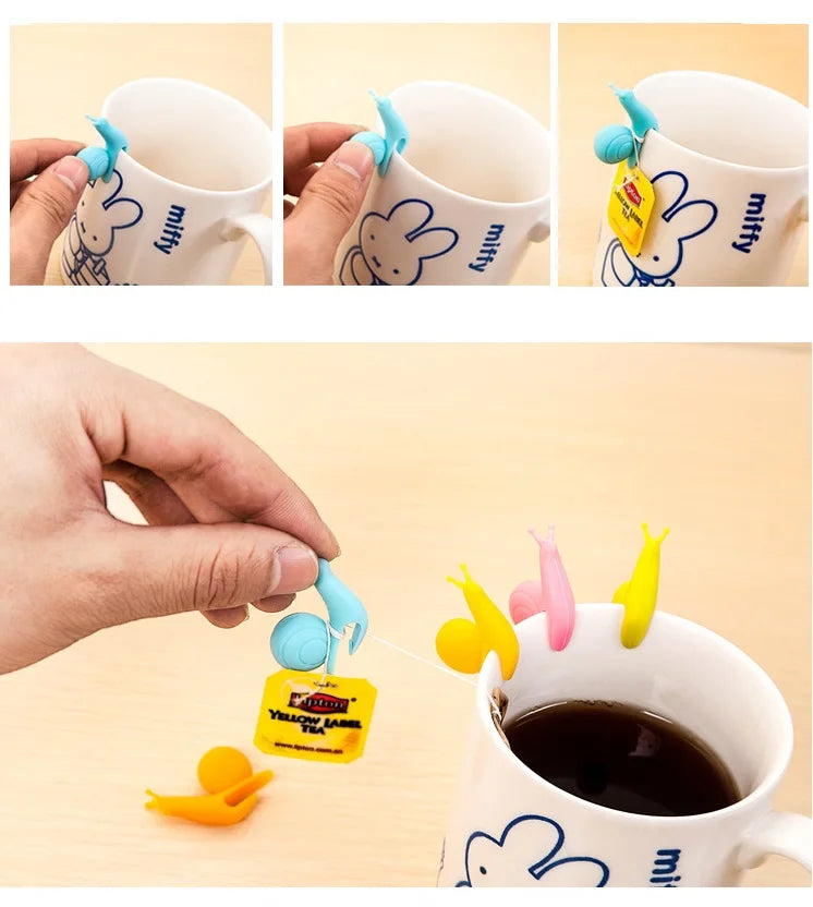 Silicone Snail Tea Bag Clips Set of 5 | Mug Infuser Holders