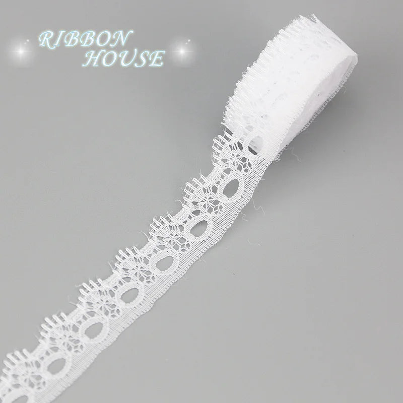 White Cotton Lace Ribbon Trim – 5 Yards | 15mm Jacquard