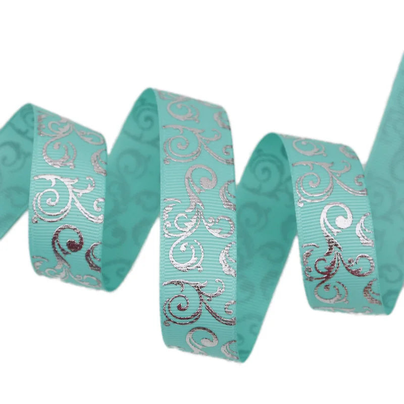 White Silver Hot Stamping Grosgrain Ribbon 25mm – 10 Yards