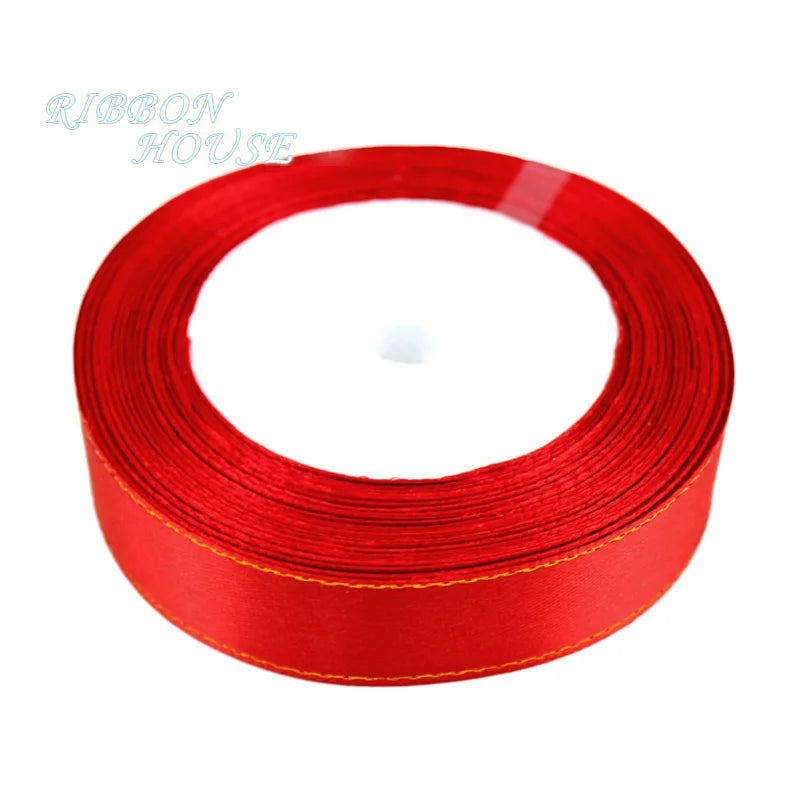 White Satin Ribbon Gold Edge – 25 Yards, 20mm | Gift & Crafts
