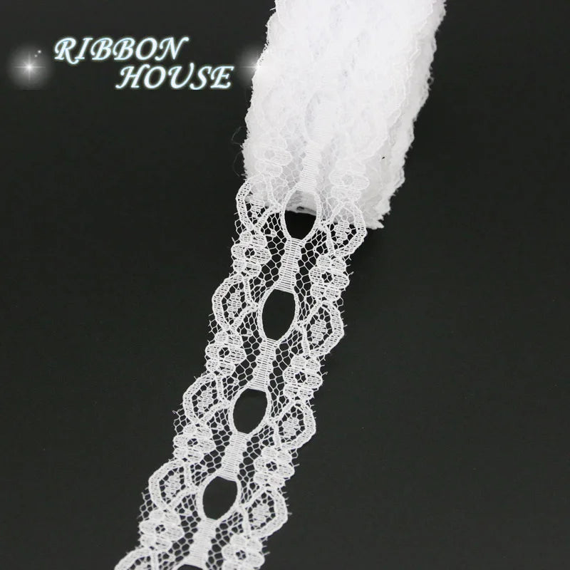 30mm White Black Lace Ribbon Trim – 5 Yards Cotton Roll
